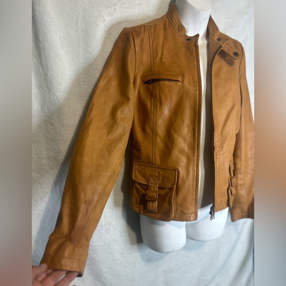 Vintage Banana Republic Camel leather utility moto jacket - Picture 3 of 14